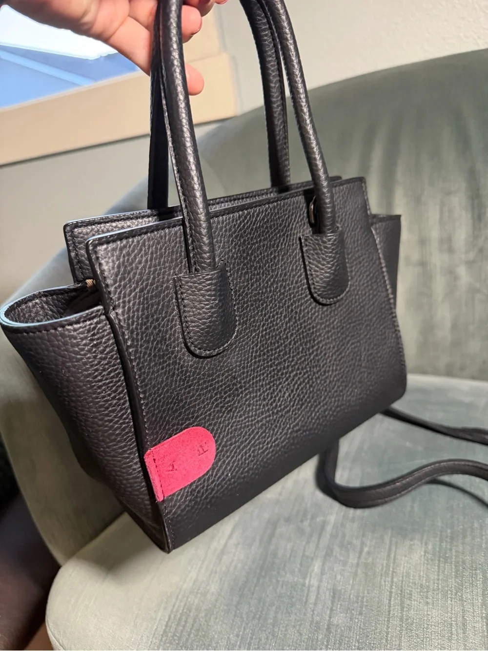 Angela Roi Black Pebbled Leather Satchel with Removable Strap